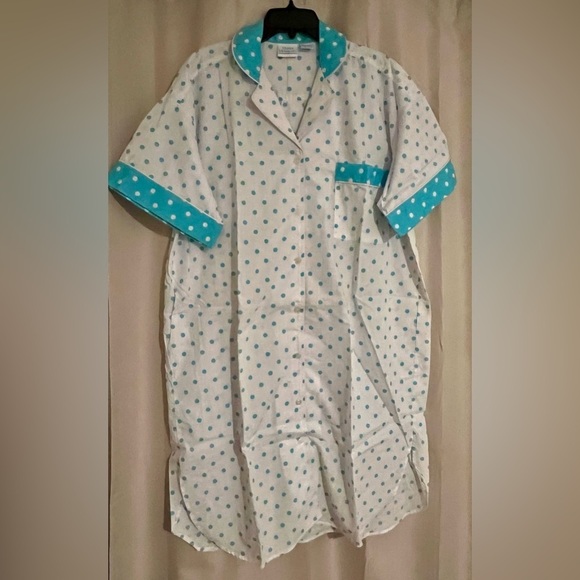 Quiet Moments Other - Vintage Quiet Moments Teal Polka Dot Button Front Sleep Shirt OSFM